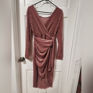 Women’s Velvet Wrap Dress Tie Side Dusty Pink Size Small Soft Stretch Elegant